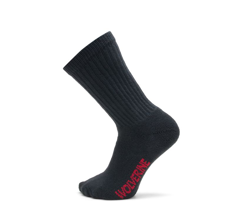 Wolverine 4-pk Full Cushion Bomull Strumpor Herr Svarta | XNC410597