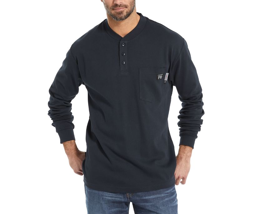 Wolverine Flame Resistant Henley Long Sleeve Herr Marinblå | LYG831529