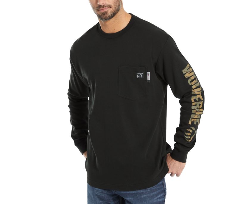 Wolverine Flame Resistant Print Tee Long Sleeve Herr Svarta | QVL915263