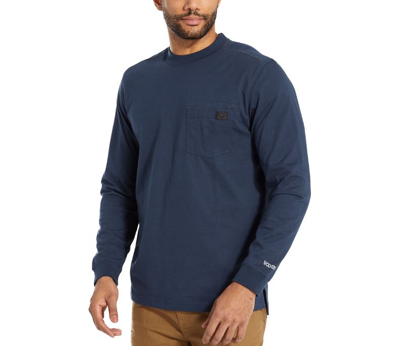 Wolverine Guardian Bomull långärmad ficktröja T-shirt Herr Marinblå | OGC896430