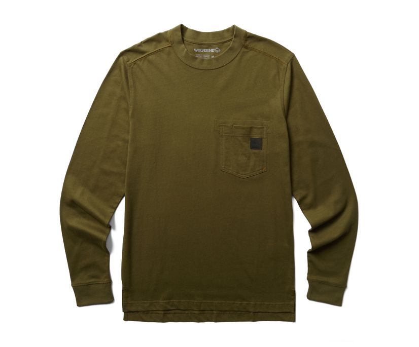 Wolverine Guardian Bomull långärmad ficktröja T-shirt Herr Mörkgröna | VXR032856